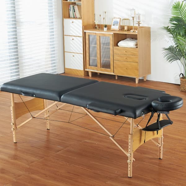 Bærbart massagebord 28" W, let sammenklappeligt design, 8-niveau højdejustering, salon tatoveringsseng med nakkestøtte, spabord