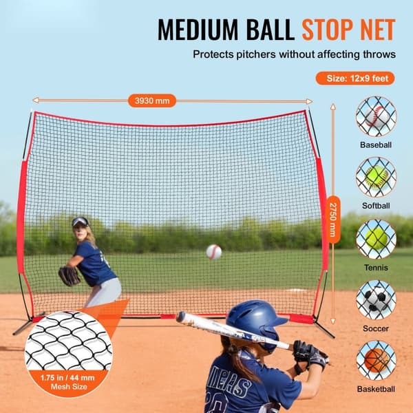Barrikadbackstopnät 12x9 ft, bärbar träningsutrustning med bärväska, skyddsnät för baseball, softball, lacrosse