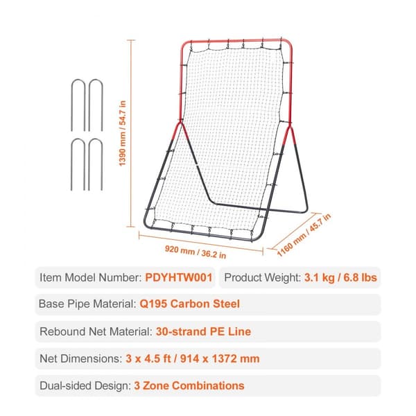 Baseball og Softball Rebounder Net 3x4,5 ft PitchBack 3-vejs træner, hold styr på dine kast, forbedr din præstation