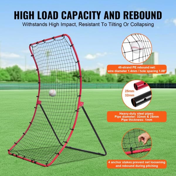 Baseball og Softball Rebounder Net 4x5,5 ft PitchBack, 360° Felttræning, Effektiv Rebound, Forbedr Dit Spil