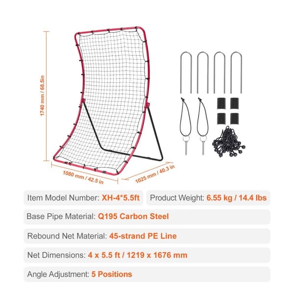 Baseball og Softball Rebounder Net 4x5,5 ft PitchBack, 360° Felttræning, Effektiv Rebound, Forbedr Dit Spil