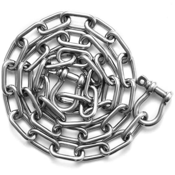 Ruostumattomasta teräksestä valmistettu veneen ankkuriketju 1/4" x 4", kaksi sakkelia, kestävä ja luotettava