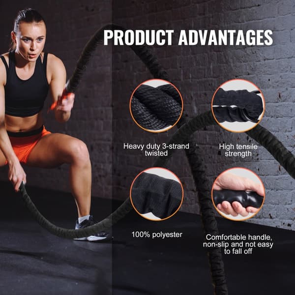 Battle Rope 1,5" 30Ft, træningsrejse til styrketræning, fitnessøvelse, holdbar kvalitet, effektiv cardio
