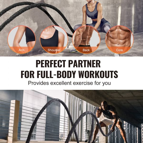 Battle Rope 1,5" 30Ft, træningsrejse til styrketræning, fitnessøvelse, holdbar kvalitet, effektiv cardio