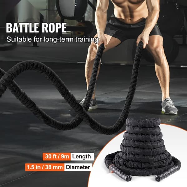 Battle Rope 1,5" 30Ft, træningsrejse til styrketræning, fitnessøvelse, holdbar kvalitet, effektiv cardio