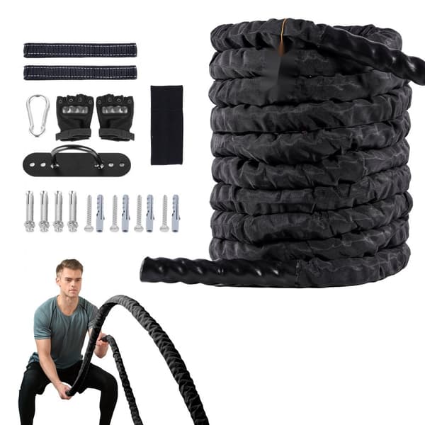 Battle Rope 1,5" 30Ft, træningsrejse til styrketræning, fitnessøvelse, holdbar kvalitet, effektiv cardio