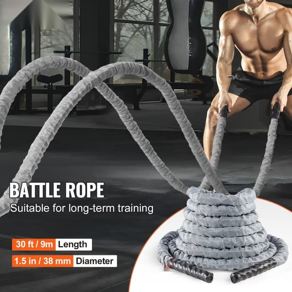 Battle Rope 1,5" 30Ft, Träningsrep för Gym, Styrketräning, Fitnessutrustning, Högkvalitativ Ropeslänkar för Effektiv Träning