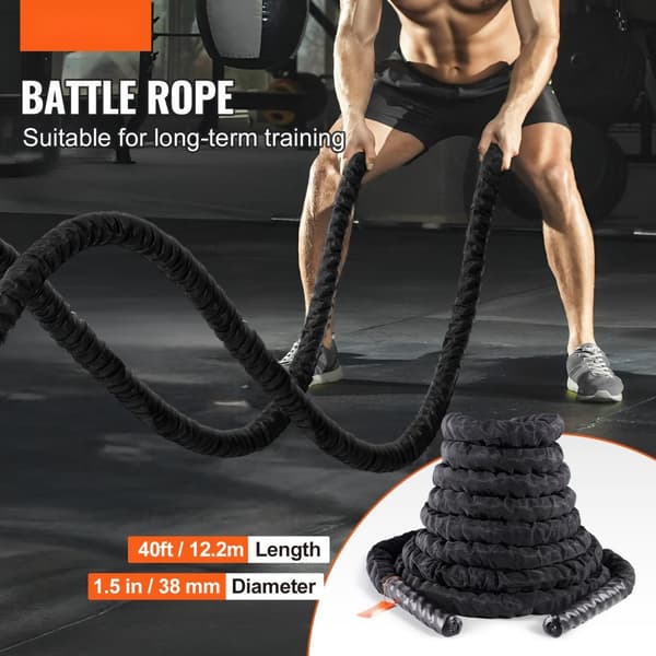 "Battle Rope 1,5" 12m Gym Träning, Styrketräning, Fitness Rep, Hög Kvalitet, Effektiv Träning"