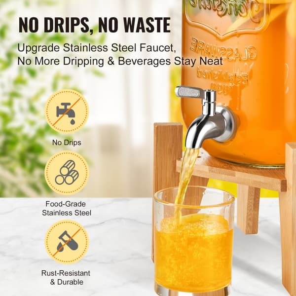 Dryckesdispenser 1 gallon, Glas Juice Dispenser med stativ, Rostfri Stålkran, Perfekt för Fester, Is Te Lemonad Juice Vatten