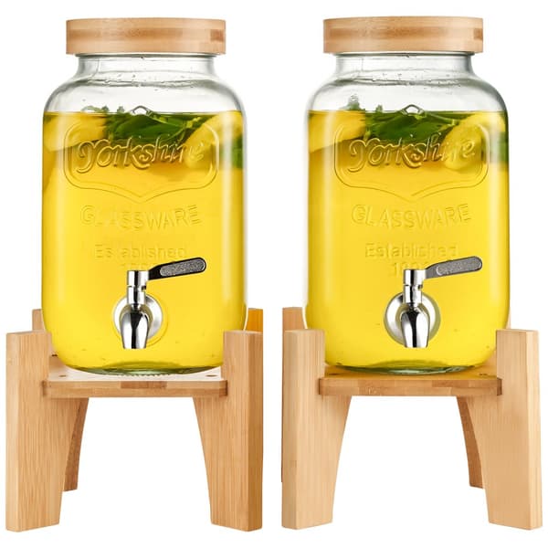 Dryckesdispenser 1 gallon, Glas Juice Dispenser med stativ, Rostfri Stålkran, Perfekt för Fester, Is Te Lemonad Juice Vatten