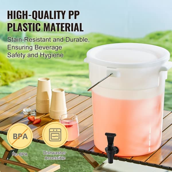 Drikkevaredispenser 5 gallon, automatisk drikkevarer til fester, plastjuice-dispenser med tap og låg, iste, limonade, juice, vanddispenser