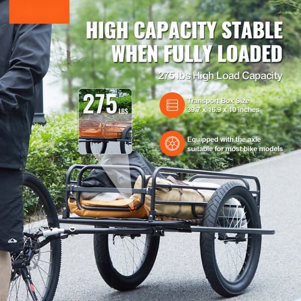 Cykeltrailer med lastkapacitet på 275 lbs, kraftig cykelvogn, sammenfoldelig design til nem opbevaring, hurtig udløser og universel kompatibilitet