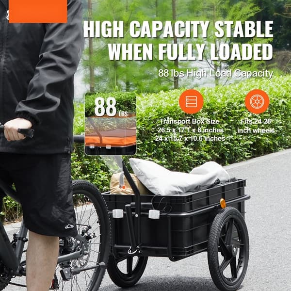 Cykeltransportvogn, 40 kg lastekapacitet, kraftig sammenfoldelig cykelvogn, kompakt opbevaring, universalkobling, vandtæt