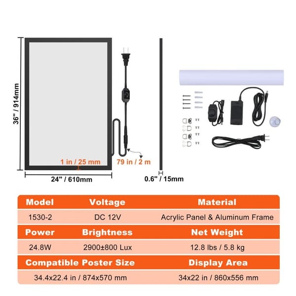 LED-valolaatikko 610x914mm, Musta Kuvakehys ja Julistekehys Elokuvajulisteille