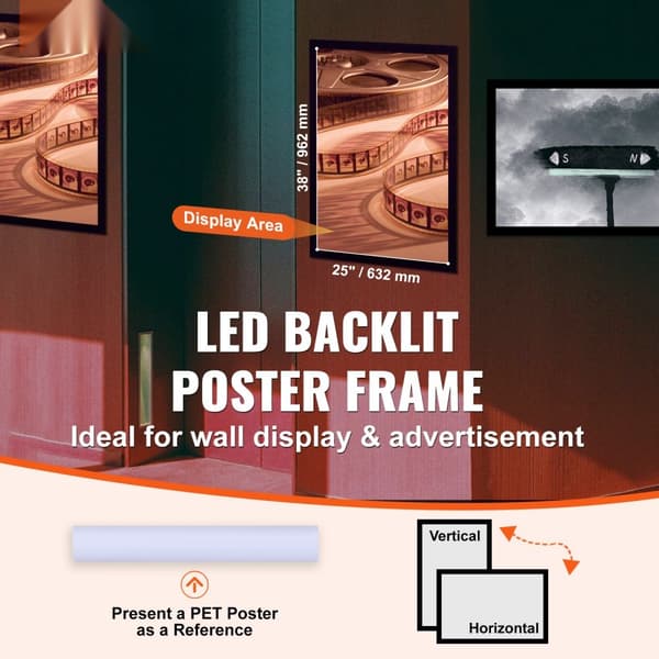 Billedramme LED lyskasse 962x632 mm, Plakatramme til filmplakater, Sort, Lysende display
