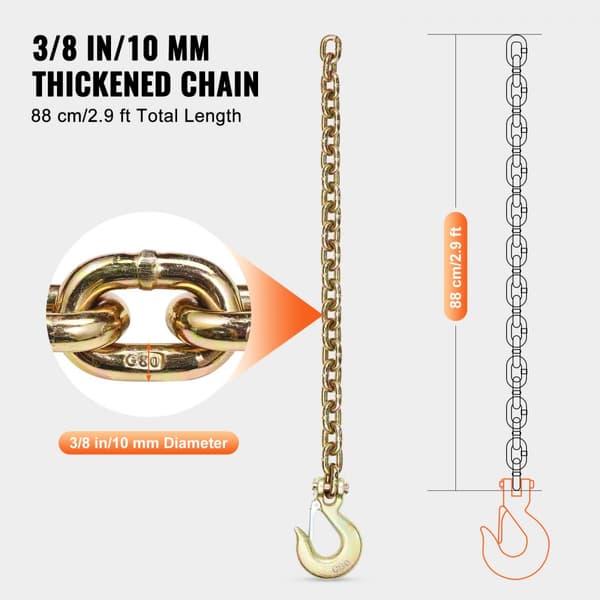 G80 Kiinnitysketju, Vetoketjun Kiinnitys Koukuilla, 3/8" x 2,9", 2 Pakkaus, 7100 lbs Kestävyyttä