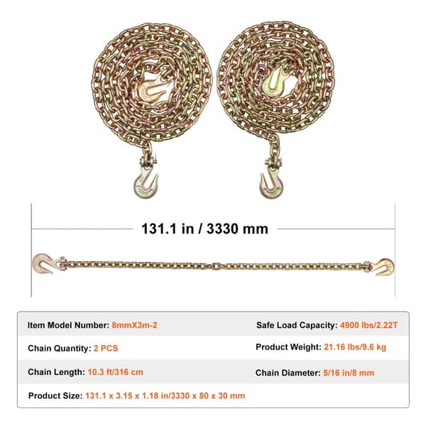 Binder Chain G80 Spännband med krokar 5/16"x10,3' 2-pack, 4900 lbs kapacitet, hållbar kedja