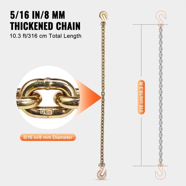 Binder Chain G80 Tie Down, trækkæde med to kroge, 5/16" x 10,3", 4900 lbs, holdbar og sikker fastening
