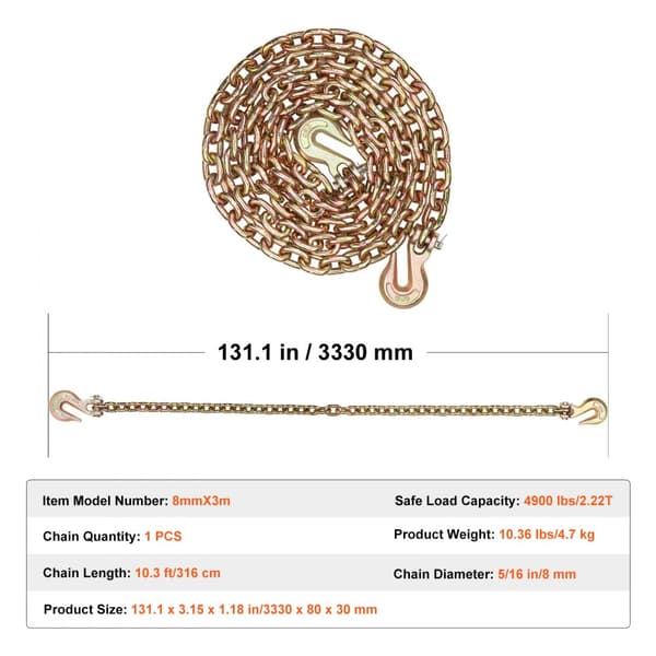 Binder Chain G80 Tie Down, trækkæde med to kroge, 5/16" x 10,3", 4900 lbs, holdbar og sikker fastening
