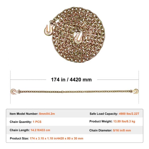 Sidottava ketju G80, 2 koukkua, 5/16" x 14,2", 4900 lbs vetokapasiteetti
