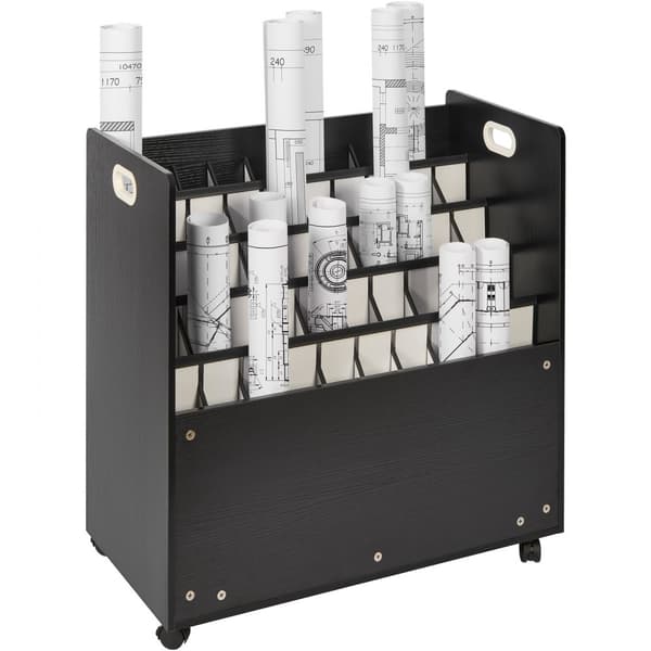 Blueprint Rulle Filholder 50 Slots, Mobil Træ Blueprint Opbevaringsvogn, Holdbare Design, Effektiv Opbevaring