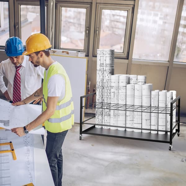 Blueprint opbevaringsreol 50 pladser, mobil rullefilholder til arkitektur