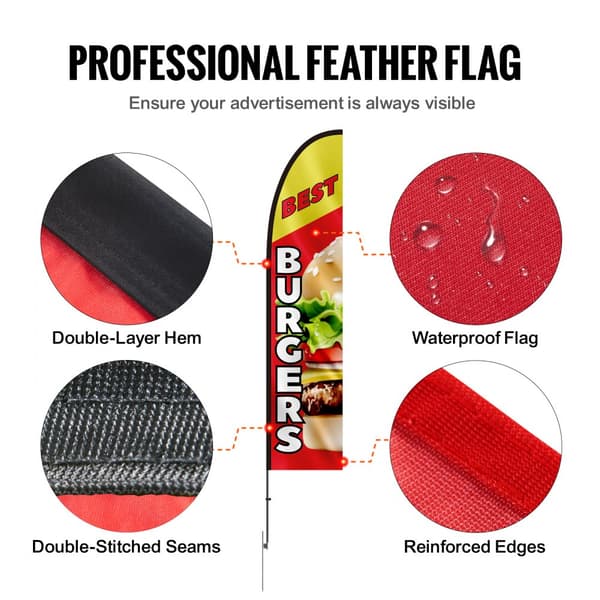 Burgerrestaurant Annoncering Feather Flag Kit, Swooper Flagstænger 16,3 FT, Reklameevent, iøjnefaldende design