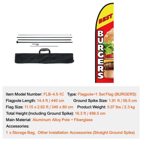 Burgerrestaurant Annoncering Feather Flag Kit, Swooper Flagstænger 16,3 FT, Reklameevent, iøjnefaldende design