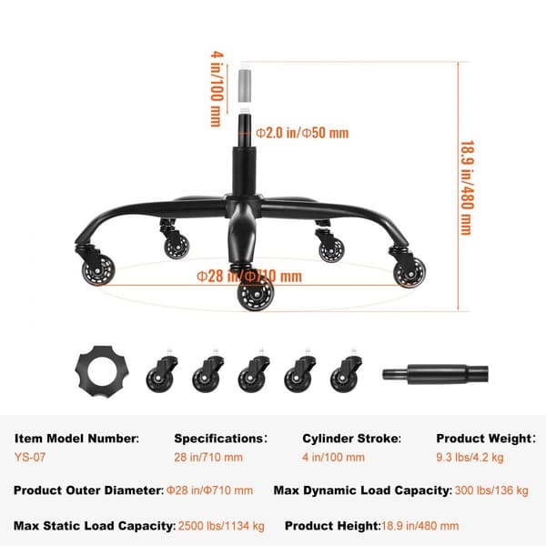 Kontorstol Base Erstatning 28" Drejelig Stol Base 2500 lbs 4" Høj Kvalitet, Holdbar Design