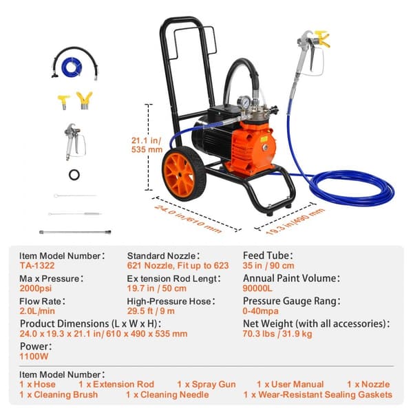 Luftlös färgspruta 1100W, membranfärgspruta, elektrisk luftlös teknolog, hög effekt