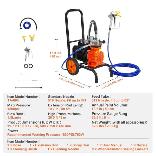 Cart Airless Färg Sprayer, Membran Färg Sprayer 900W, Elektrisk Målningsmaskin, Luftlös Målningsspray, Effektiv och Lättanvänd