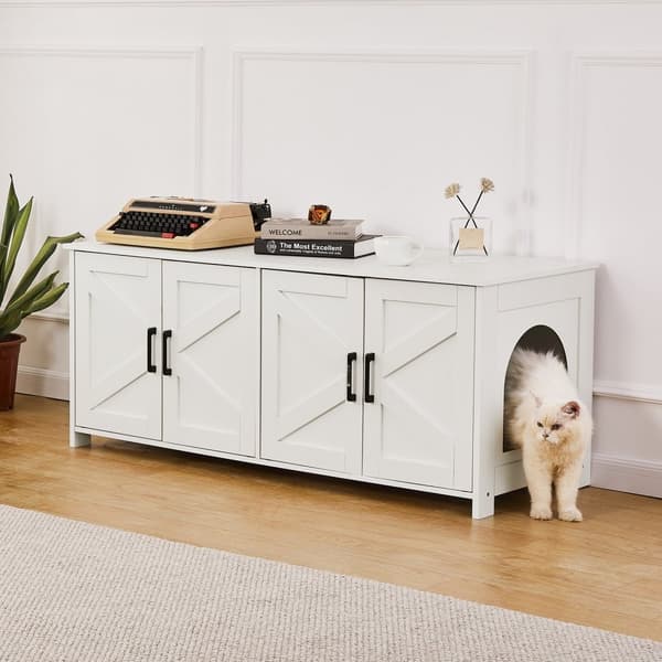 Kattebakke kabinet i træ, skjult affaldsboks møbler, 2 rum, hvid, moderne design