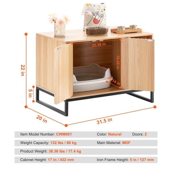 Kattlåda Dold kattmöbel, 31,5"L x 20"B x 22"H, elegant design, utrymmeseffektiv