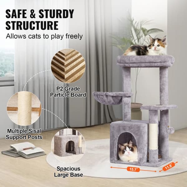 Kattträd 31,4", Kattorn med Katt Condo, Sisal Skrapstolpe, Ljusgrå, Robust och Elegant Kattmöbel