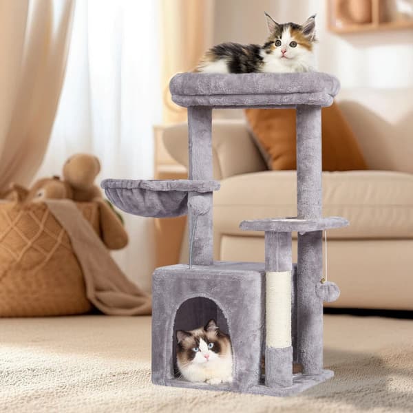 Kattträd 31,4", Kattorn med Katt Condo, Sisal Skrapstolpe, Ljusgrå, Robust och Elegant Kattmöbel