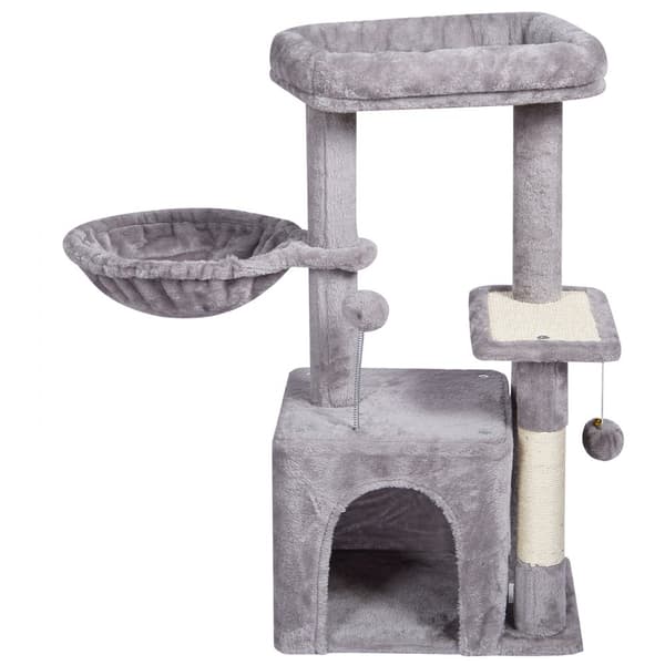 Kattträd 31,4", Kattorn med Katt Condo, Sisal Skrapstolpe, Ljusgrå, Robust och Elegant Kattmöbel