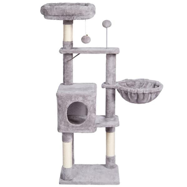 Kattetårn 45,2" med kattehus, sisal kradsestolpe, lysegrå, holdbart og stilrent design