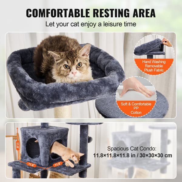 Katte træ 56,2" kat tårn med kat Condo sisal kradsestolpe, mørkegrå, holdbar, multifunktionel, pladsbesparende