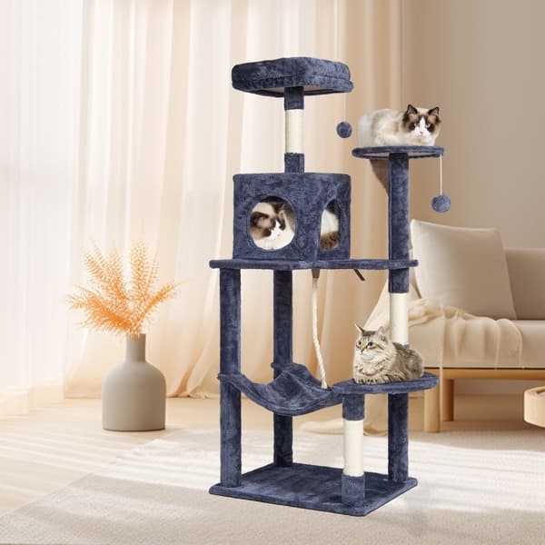Katte træ 56,2" kat tårn med kat Condo sisal kradsestolpe, mørkegrå, holdbar, multifunktionel, pladsbesparende