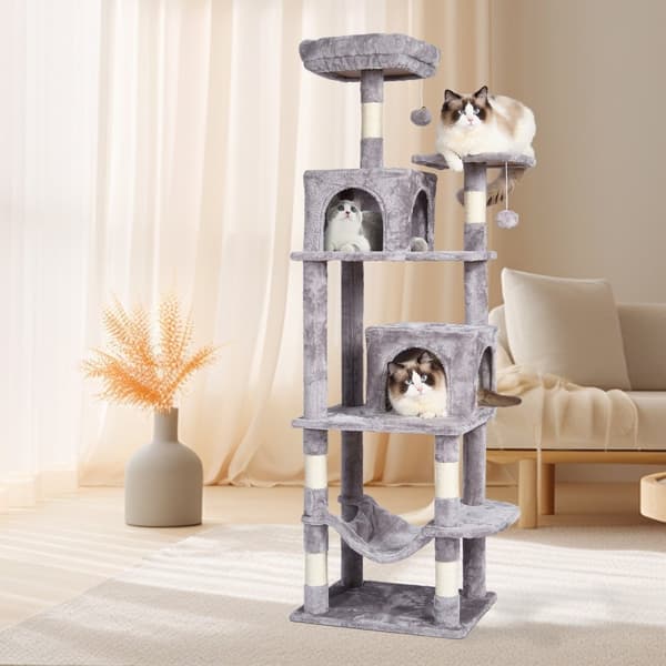 Kattträd 63", Kattorn med 2 Kattkondos, Sisal Skrapstolpe, Ljusgrå, Hållbart Material, Komfortabel Design