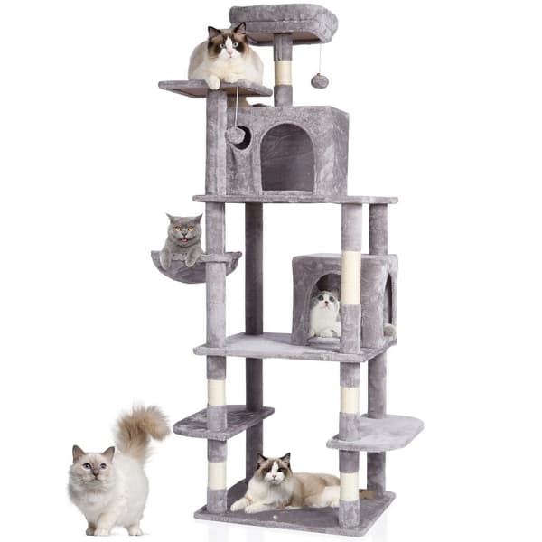 Kattträd 68,5" Katttorn med Kattcondos Sisal Skrapstolpe Ljusgrå