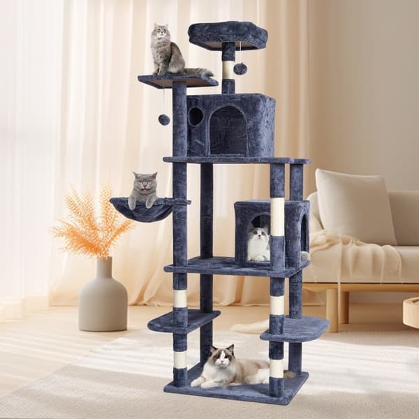 Kattträd 68,5" Kattorn med Kattkondos Sisal Skrapstolpe Mörkgrå, Stabil och Hållbar Design