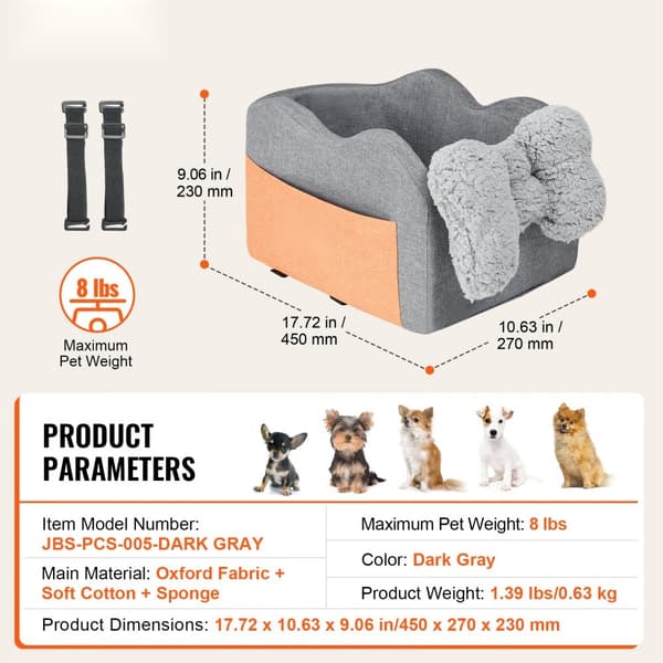 Center Console Hundsäte, Booster Säte för Liten Hund upp till 8 lbs, Bilaccessoar för Djur