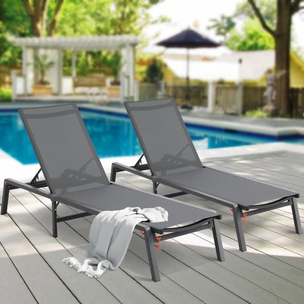 Vikbar Chaise Lounge Stolen för Utomhusbruk, Justerbar 5-position, 2 st