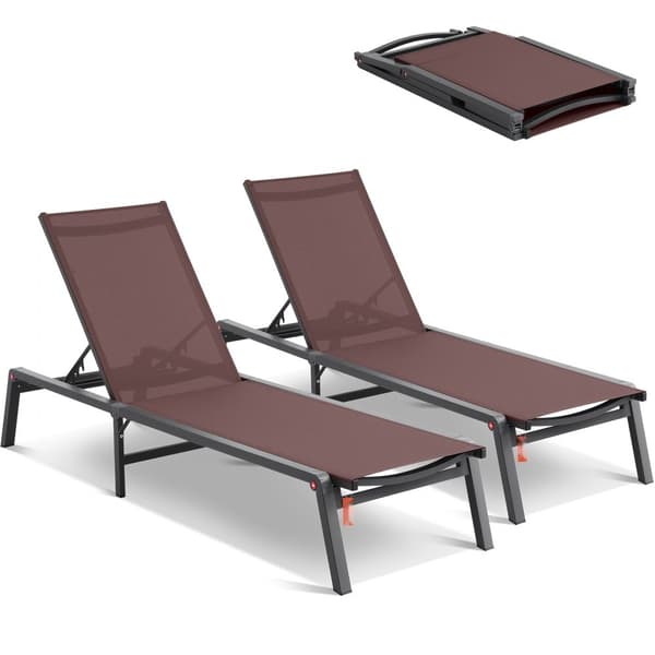 Chaiselongstol Udendørs, Justerbar 5-Position, Patio Loungestol, Sæt med 2 stk, Komfortabel og Holdbar