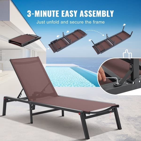 Utomhus Chaise Lounge Stolen, Justerbar 5-position, Patio Loungestol, Bekväm och Hållbar