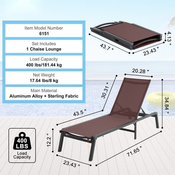Utomhus Chaise Lounge Stolen, Justerbar 5-position, Patio Loungestol, Bekväm och Hållbar