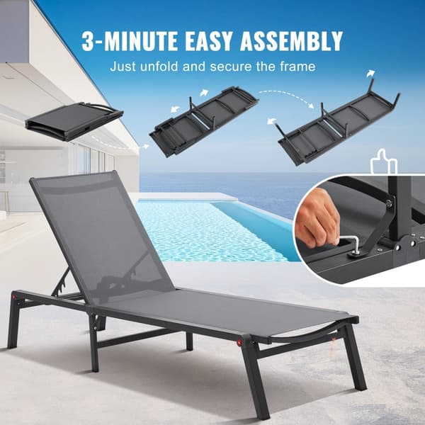 Justerbar Chaise Lounge Stol, Udendørs Patio Lounge, 5-positioner, Komfortabel og Stilfuld