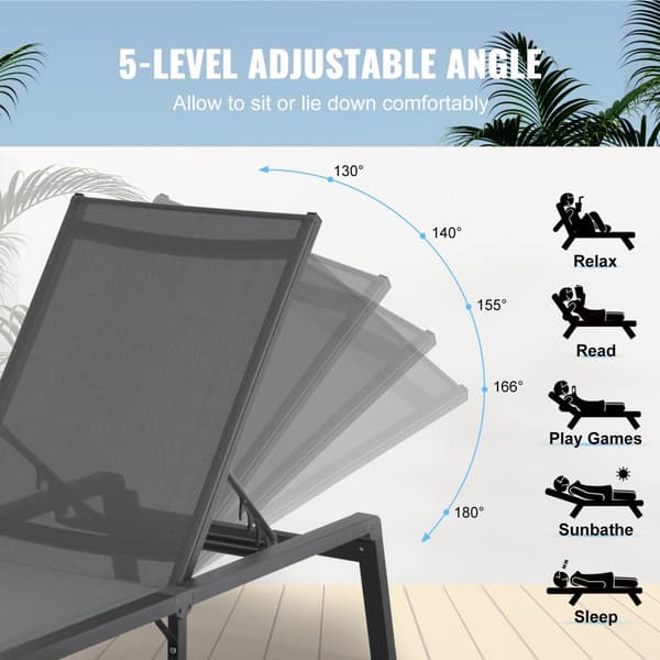 Justerbar Chaise Lounge Stol, Udendørs Patio Lounge, 5-positioner, Komfortabel og Stilfuld