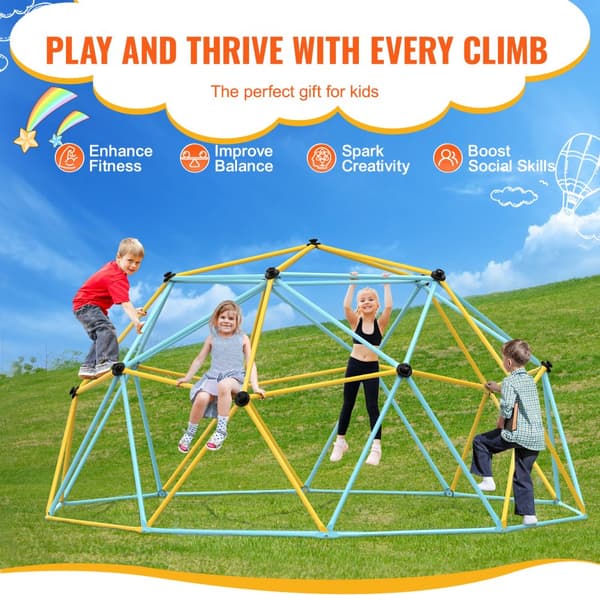Klattdom, 10FT geometrisk klättringslekplats för barn 3-10 år, Jungle Gym med 750 LBS stöd och enkel montering